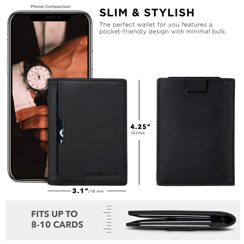 SERMAN BRANDS - Wallets for Men Slim Mens leather RFID Blocking Minimalist Card Front Pocket Bifold Travel Thin (Charcoal Black 5.0) - Image 3